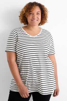 T-Shirt mit V-Ausschnitt - gestreift
