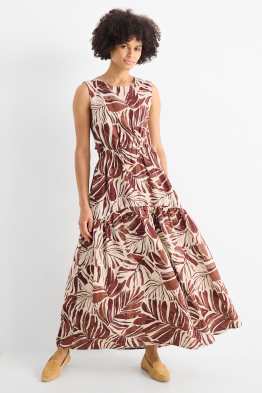 Fit & Flare Kleid - Leinen-Mix - gemustert