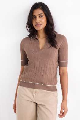 Strickpullover - kurzarm - gerippt