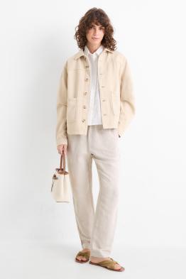 Stoffhose - Mid Waist - Tapered Leg - Leinen-Mix