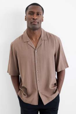 Shirt with linen content - relaxed fit - lapel collar