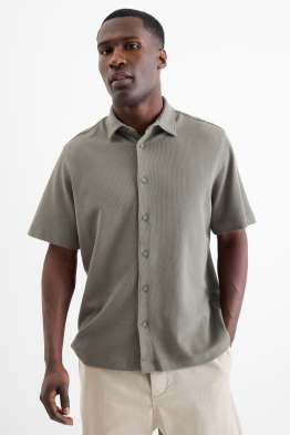 Camicia - regular fit - collo all'italiana - tessuto tramato