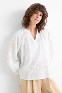 Blusa con escote en pico - de flores - con textura