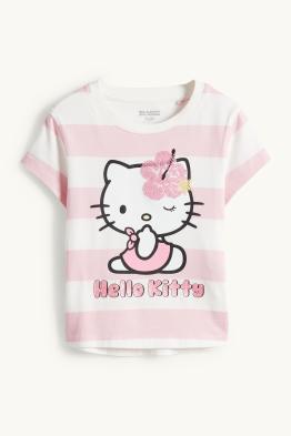 Hello Kitty - Kurzarmshirt - gestreift - Glanz-Effekt