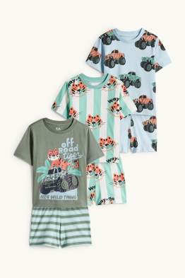 Multipack of 3 - tiger and off-road vehicle - short pyjamas