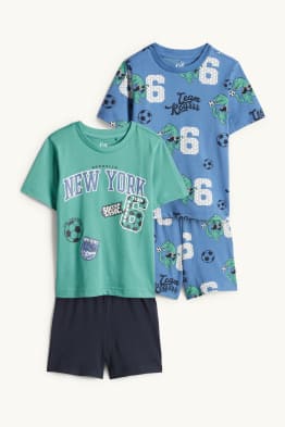 Wielopak, 2 szt. - dinozaur i piłka nożna - letnia piżama - 4 części