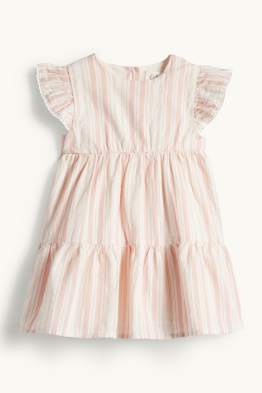 Vestido para bebé con parte de lino - de rayas
