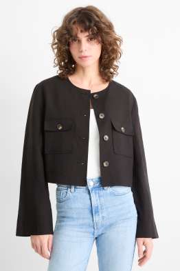 Crop Blazer mit Leinen-Anteil - Slim Fit