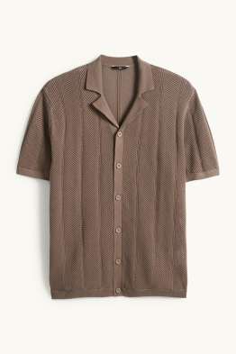 Dzianinowa koszula - regular fit - kołnierz rewersowy - z fakturą