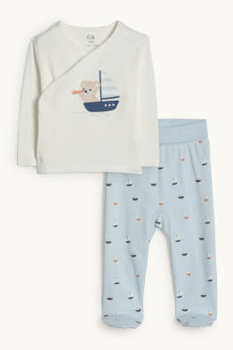 Ours en peluche et voilier - tenue nouveau-né - 2 pièces
