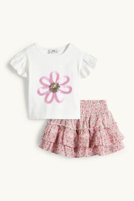 Floral - set - short sleeve T-shirt and skirt - 2 piece