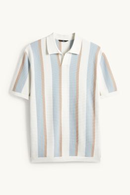 Koszulka polo z dzianiny - regular fit - w paski - z fakturą