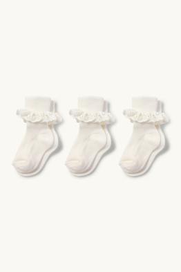 Lot de 3 - chaussettes bébé - broderie anglaise - finition côtelée