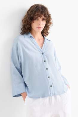 Bluse mit V-Ausschnitt - Leinen-Mix