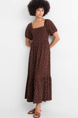 Fit & Flare Kleid - gepunktet - strukturiert - gesmokt