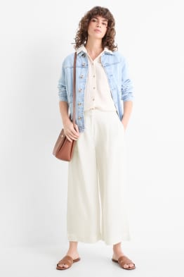 Business-Hose mit Leinen-Anteil - High Waist - Wide Leg