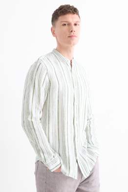 Chemise en lin - regular fit - encolure montante - à rayures