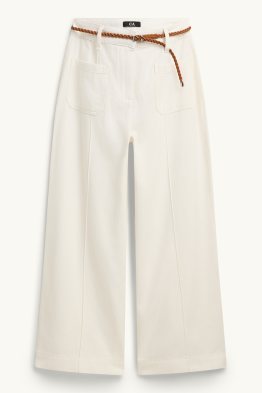 Crop Stoffhose mit Gürtel - Mid Waist - Wide Leg