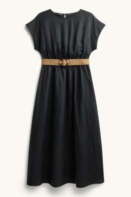 Fit & Flare Kleid mit Gürtel - Leinen-Mix