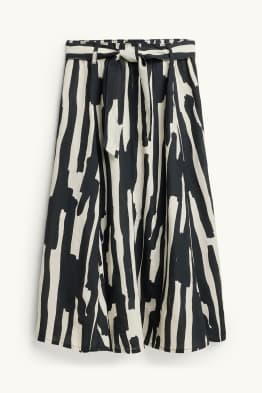 Rock mit Gürtel - Leinen-Mix - gemustert