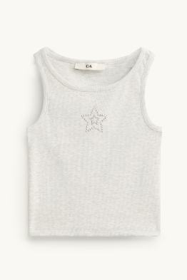 Stern - Top mit Strasssteinen - gerippt