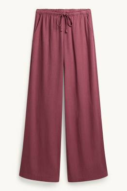 Stoffhose mit Leinen-Anteil - High Waist - Wide Leg