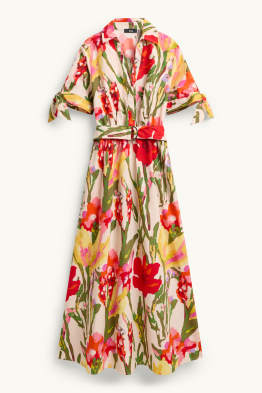 Fit & Flare Kleid mit Gürtel - geblümt