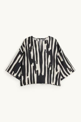 Bluse - Leinen-Mix - gemustert