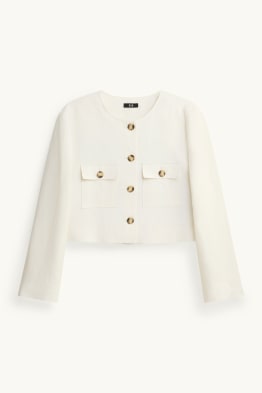 Crop Blazer mit Leinen-Anteil - Slim Fit