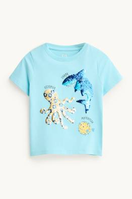 Requin, pieuvre, poisson-globe - T-shirt - effet brillant
