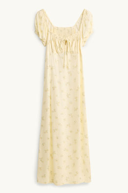 Šaty s rozparkem - s květinovým vzorem - s žabičkováním