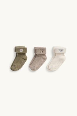 Lot de 3 - oursons - chaussettes antidérapantes pour bébé - finition côtelée