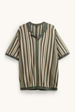 Dzianinowa koszula - regular fit - kołnierz rewersowy - w paski