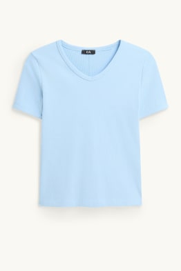 Camiseta con escote en pico - slim fit - de canalé fino