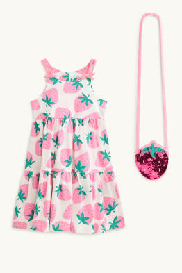 Căpșune - set - rochie și geantă - 2 piese