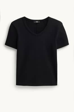 T-Shirt mit V-Ausschnitt - Slim Fit - Feinripp