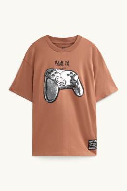 Gaming-Controller - Kurzarmshirt - Glanz-Effekt