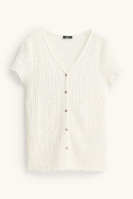 T-Shirt mit V-Ausschnitt und Knopfleiste - Regular Fit