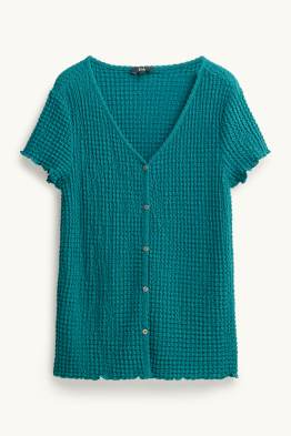 Tricou cu decolteu în V și fentă cu nasturi - regular fit