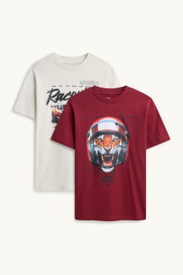 Pack de 2 - coche de carreras y tigre - camisetas de manga corta