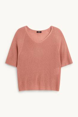 Strickpullover - kurzarm - Glanz-Effekt