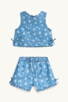 Flores - conjunto - top y shorts vaqueros - 2 prendas