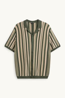 Gebreid overhemd - regular fit - reverskraag - gestreept