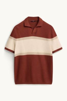 Gebreid poloshirt - regular fit - gestreept - met structuur