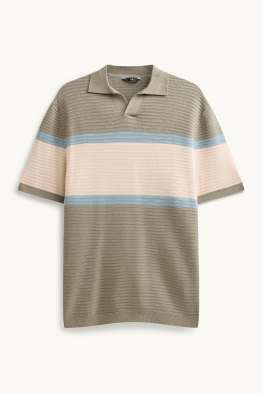 Gebreid poloshirt - regular fit - gestreept - met structuur