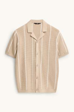 Dzianinowa koszula - regular fit - kołnierz rewersowy - w paski