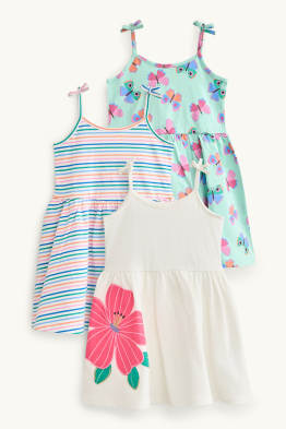 Multipack 3er - Blume und Schmetterling - Kleid - gestreift