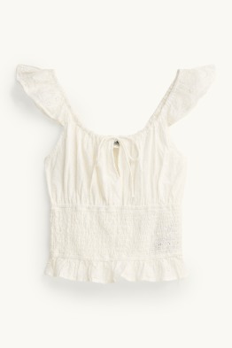 Korte blouse - broderie Anglaise