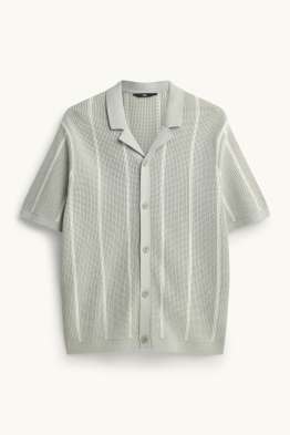 Dzianinowa koszula - regular fit - kołnierz rewersowy - w paski