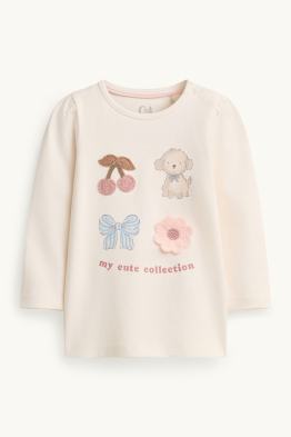 Cerise, petit chien, petit nœud, petite fleur - haut à manches longues bébé